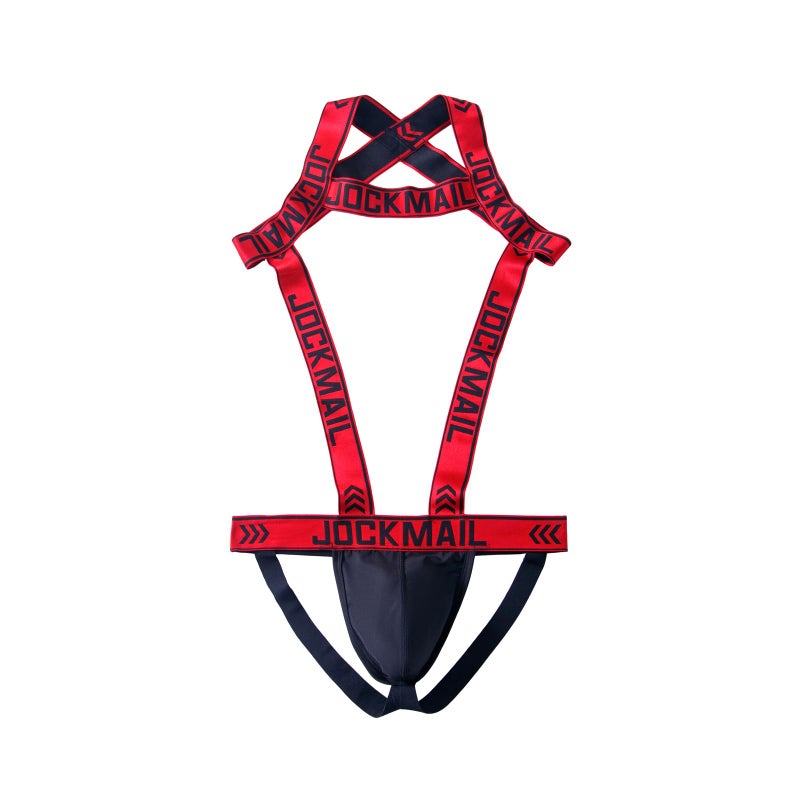JOCKMAIL Mens Harness Sport Shoulder Strap with Jock Strap Fitness One-piecs Mens Harness with Jockstrap Bodysuit (red, M) - Image 3