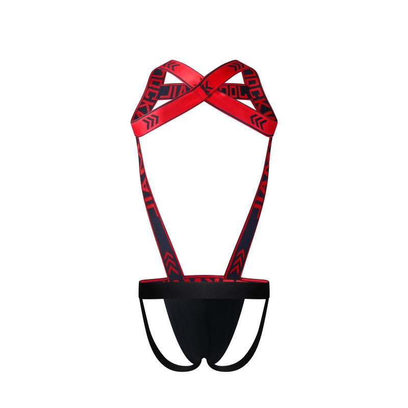 JOCKMAIL Mens Harness Sport Shoulder Strap with Jock Strap Fitness One-piecs Mens Harness with Jockstrap Bodysuit (red, M) - Image 4