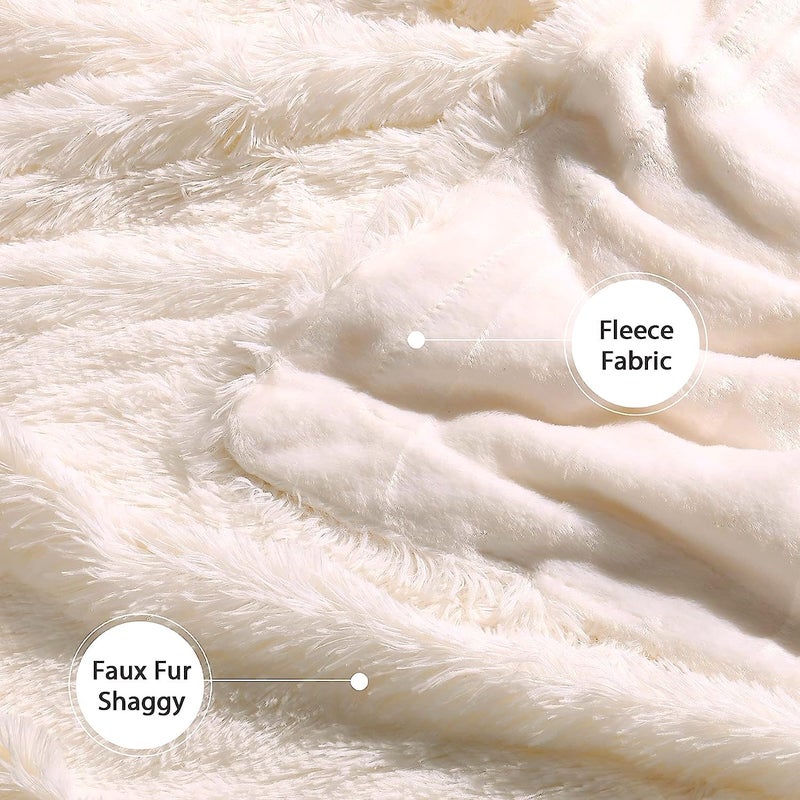 Tuddrom Decorative Extra Soft Faux Fur Blanket Queen Size 80"x90",Solid Reversible Fuzzy Fluffy Plush Fur Blanket for Couch Sofa Bed,Cream White - Image 5