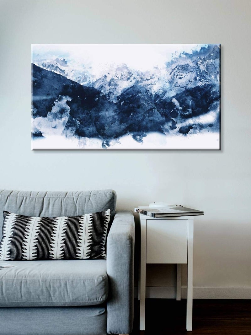 999Store Wooden Stretched Framed Wall art with frames wall paintings for living room big size abstract canvas Painting home décor Abstract Mountains in Blue painting modern stylish hanging ( Canvas 18X30 Inches Strectched Canvas) FLPSZ131072017068 - Image 1