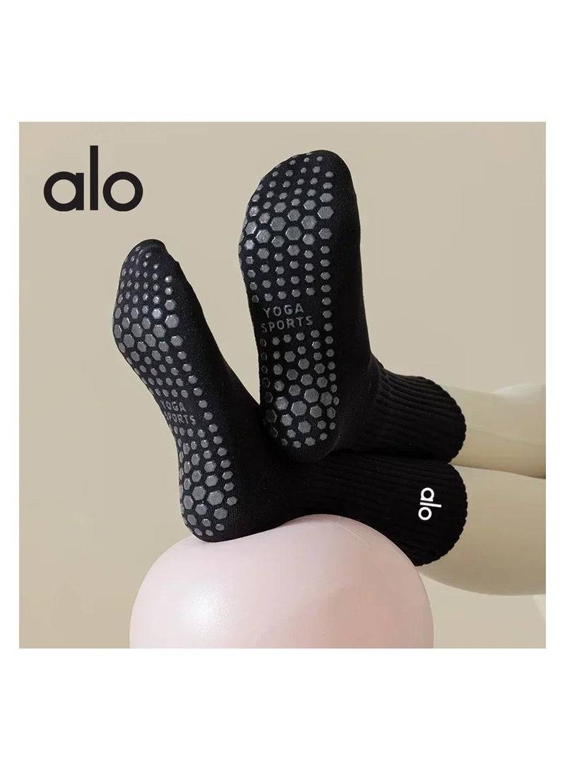 alo alo Yoga socks middle tube non-slip cotton socks Indoor dance fitness professional non-slip yoga Pilates stockings 3 pieces  - Image 2