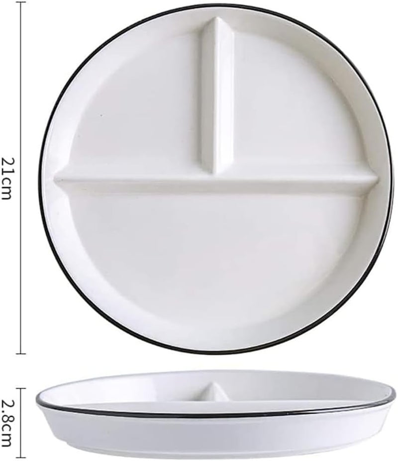 SOCOSY طبق سيراميك مقسم 3 حجرات للتحكم في الحصص أطباق مقسمة طبق حلوى مقسم طبق سلطة طبق عشاء أطباق وجبات خفيفة صواني مقبلات 1 قطعة أبيض 8 بوصة - Image 2