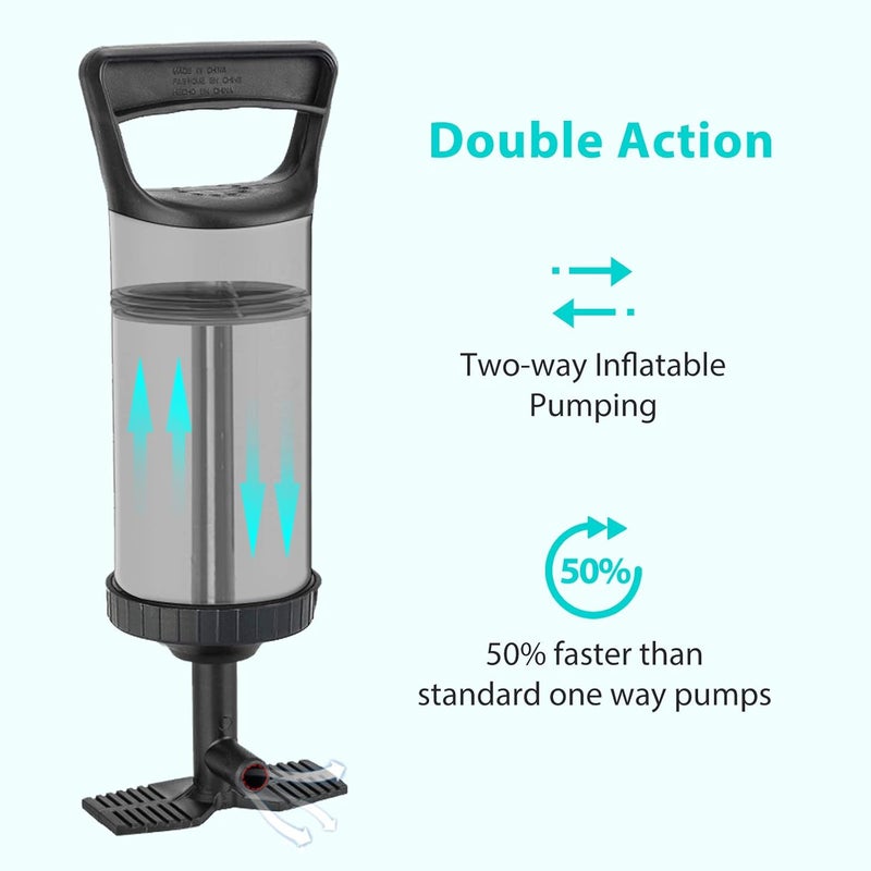 QDH Hand Pump - Double Quick Air Pump for Inflatable, Hand Held Air Pump Rapid Inflation Portable Manual Air Pump with 3 Nozzle for Outdoor, Swimming Ring, Mattress, Pool Floats, Inflatable Toys - Image 2
