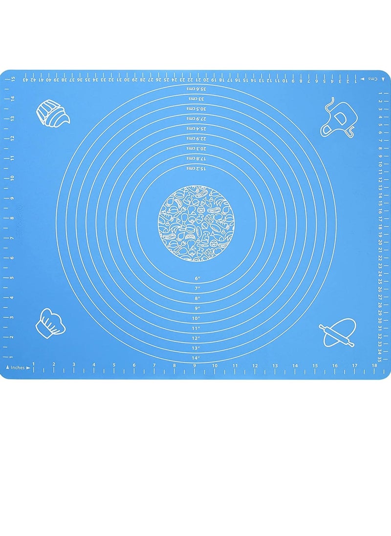 Bukela Silicone Baking Mat for Pastry Rolling Dough with Measurements,19.7" x 15.7" BPA Free Non stick and Non Slip Blue Table Sheet Baking Supplies for Bake Pizza Cake  - Image 1