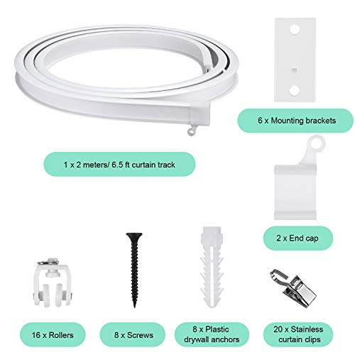 Jetec Curved Ceiling Curtain Track 2 m/ 6.6 ft Bendable Mount for Curtain Rail Bunk Bed Bay Window Room Divider Flexible Straight (White) - Image 2