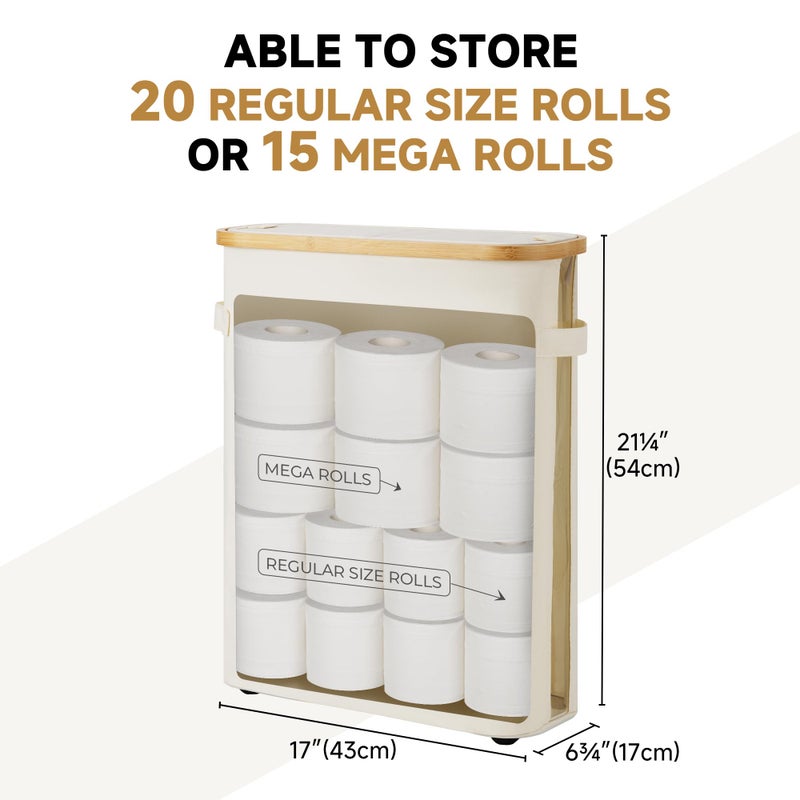 StorageWorks Toilet Paper Storage Baskets with Dual Flip Lids, Toilet Paper Organizer for Bathroom, Toilet Paper Container with Side Pocket, Holds 15 Mega or 20 Regular Rolls, Large, Beige - Image 3