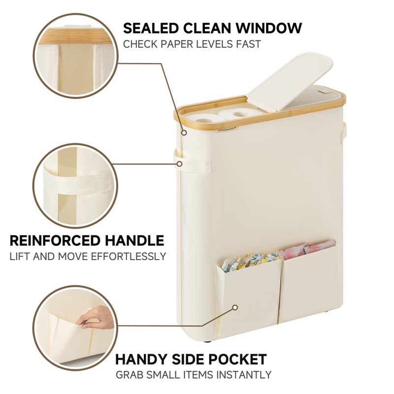 StorageWorks Toilet Paper Storage Baskets with Dual Flip Lids, Toilet Paper Organizer for Bathroom, Toilet Paper Container with Side Pocket, Holds 15 Mega or 20 Regular Rolls, Large, Beige - Image 4