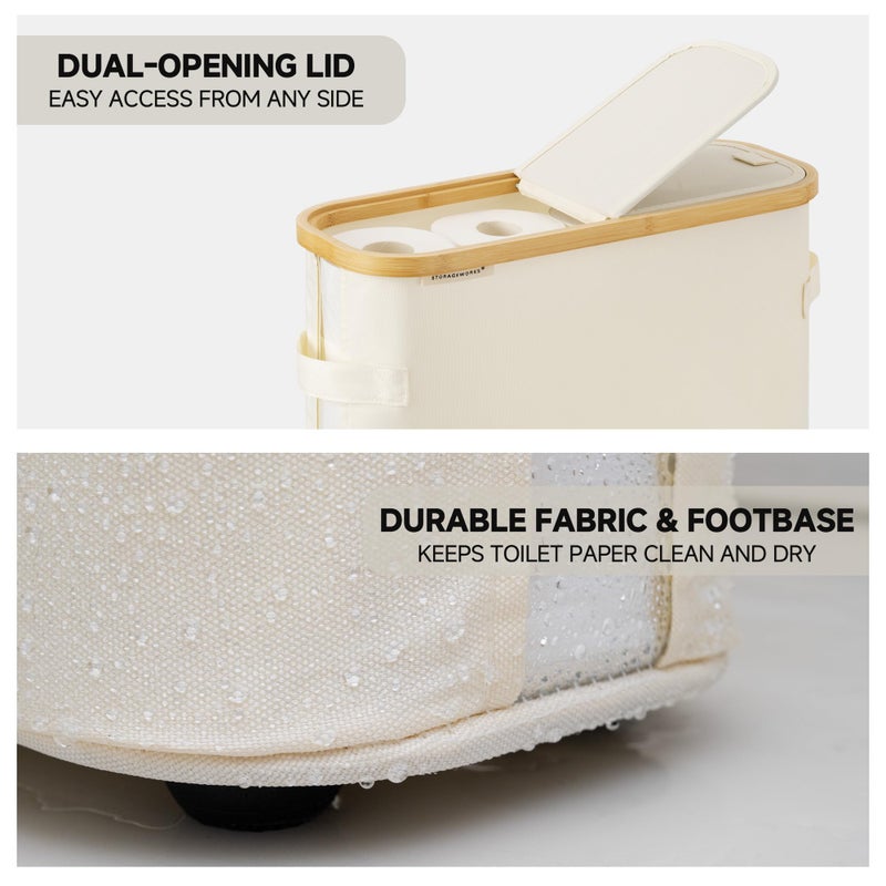 StorageWorks Toilet Paper Storage Baskets with Dual Flip Lids, Toilet Paper Organizer for Bathroom, Toilet Paper Container with Side Pocket, Holds 15 Mega or 20 Regular Rolls, Large, Beige - Image 5