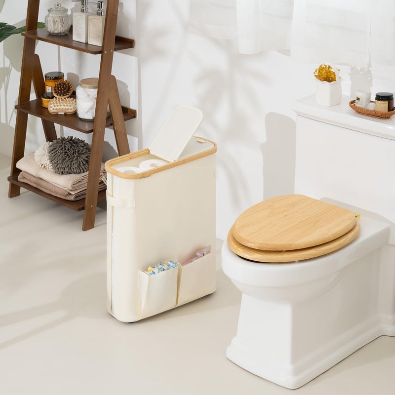 StorageWorks Toilet Paper Storage Baskets with Dual Flip Lids, Toilet Paper Organizer for Bathroom, Toilet Paper Container with Side Pocket, Holds 15 Mega or 20 Regular Rolls, Large, Beige - Image 2