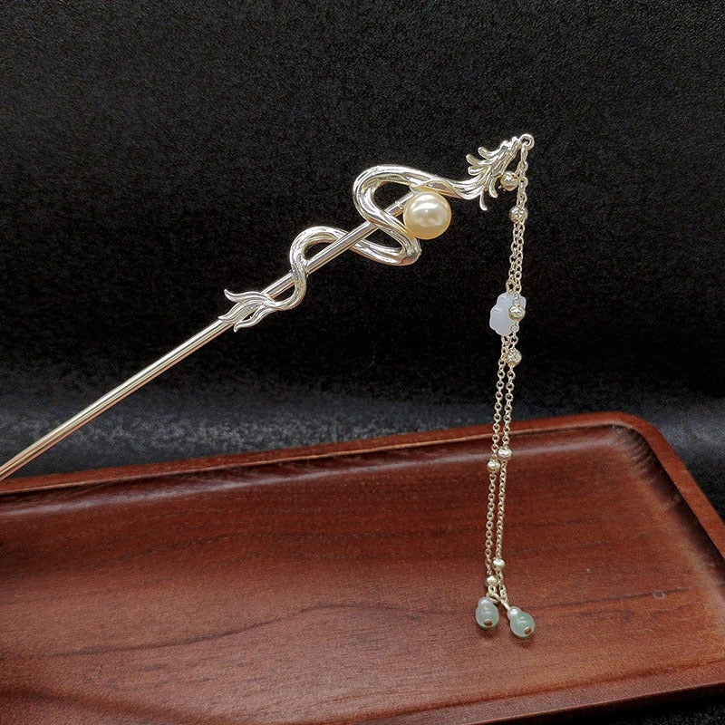 Generic Vintage Zodiac Dragon Tassel Hairpin F0809 winding dragon