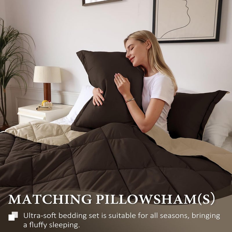 downluxe California King Comforter Set - Brown and Tan Cal King Comforter Set, Soft Bedding Sets for All Seasons - 3 Pieces - 1 Comforter (104"x96") and 2 Pillow Shams(20"x36") - Image 2