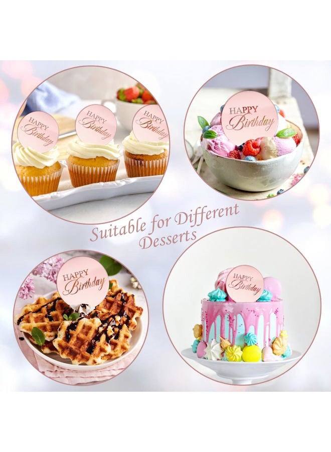Wolpark 20pcs Pink Mirror Acrylic Cupcake Toppers Acrylic Engraved Cake Picks Cupcake Disc Happy Birthday Cake Decoration Round Shape for Princess Theme Baby Shower Party Supplies - Image 4