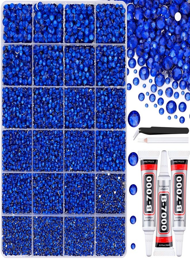TINKRSTUFF 32000Pcs Resin Rhinestones with Tweezers for Crafting, Royal Blue Flatback Gems, Bedazzling Crystal with 3Pcs 10ml B7000 Jewelry Glue for DIY Crafts Clothing Tumblers Shoes Fabric Nail Art - Image 1