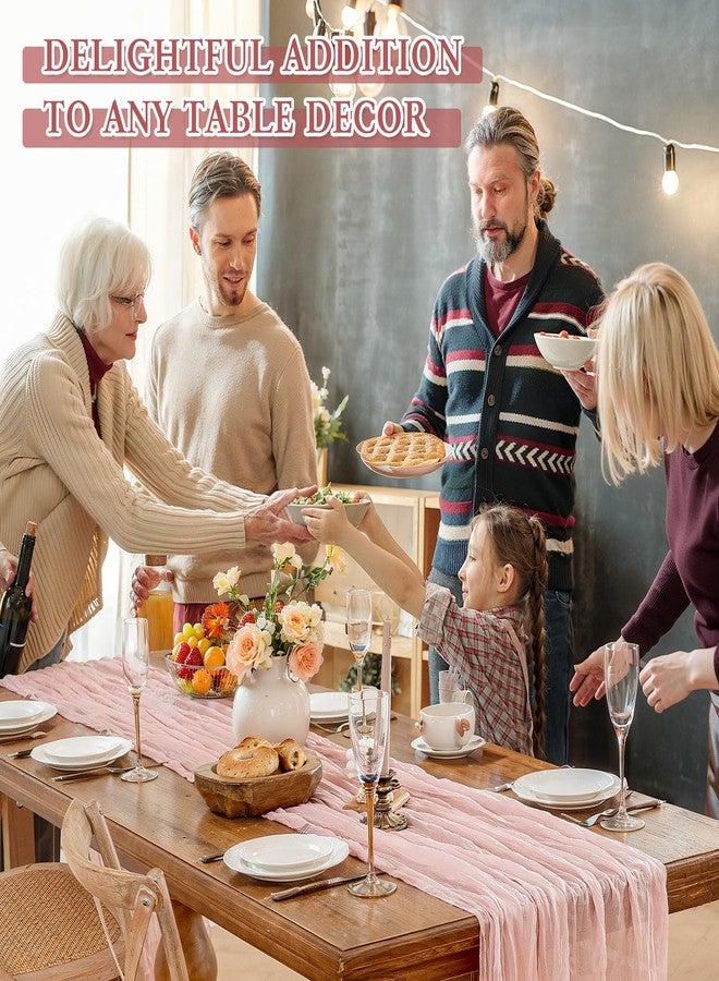 HOMEBROS مفرش طاولة من قماش الشاش من هوم بروس، بطول 10 أقدام، بتصميم بوهيمي ريفي، شفاف ومجعد، مثالي لتزيين حفلات الطعام، وحفلات الزفاف، وحفلات استقبال المولود، وأعياد الميلاد - لون وردي باهت - Image 3