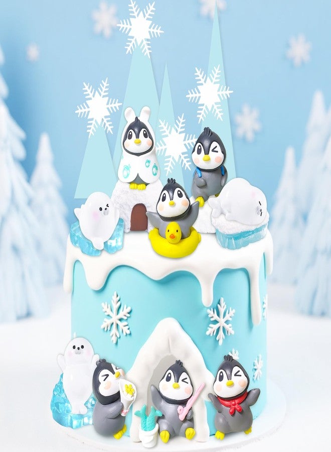 Knana 18Pcs Penguin Cake Toppers Penguin Birthday Cake Decorations with Seal Tree Snow Cake Topper for Winter Penguin Party - Image 3