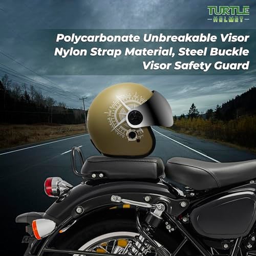Turtle Helmet Star with Visor Half Face with Scratch Resistive Silver Visor & Hard Shell ABS Plastic Helmet, Khaki, Small Size, (S-56 cm) - Image 4