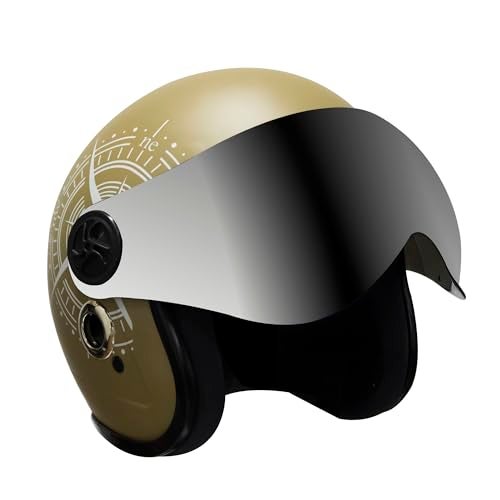 Turtle Helmet Star with Visor Half Face with Scratch Resistive Silver Visor & Hard Shell ABS Plastic Helmet, Khaki, Small Size, (S-56 cm) - Image 1