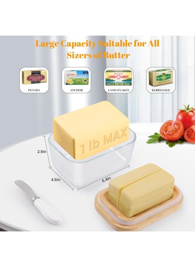 HOMESTAR Large Glass Butter Dish with Lid, Upgraded the Capacity to Holds 1lb of Butter, Butter Keeper with Knife for countertop and Double High-quality Silicone Seal, Kitchen Decor and Gifts - Image 2