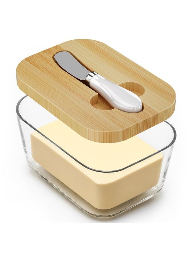 HOMESTAR Large Glass Butter Dish with Lid, Upgraded the Capacity to Holds 1lb of Butter, Butter Keeper with Knife for countertop and Double High-quality Silicone Seal, Kitchen Decor and Gifts - Image 1