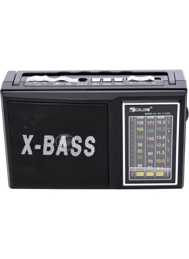 Golon - Rx-177 Radio Am-Fm-Sw With 2 Emergency Led Light, Support Sd Card And Flash Memory Works With 220V, Battery And Contains Rechargeable Battery - Black - Image 1