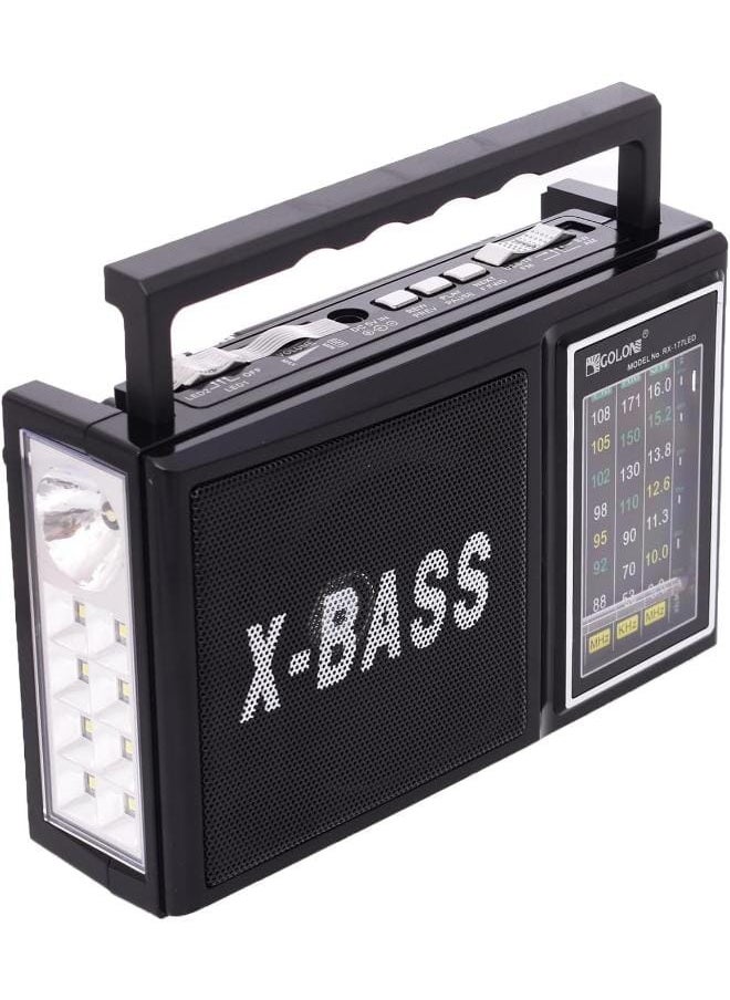 Golon - Rx-177 Radio Am-Fm-Sw With 2 Emergency Led Light, Support Sd Card And Flash Memory Works With 220V, Battery And Contains Rechargeable Battery - Black - Image 1