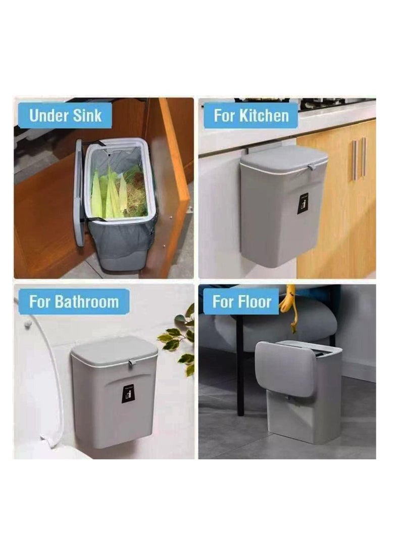 Generic Kitchen Hanging Trash Can with Lid for CounterTop or Under Sink Compost Bin with Inner Bucket Wall Mounted Garbage Can for Cupboard Bathroom Bedroom Office Camping  - Image 2
