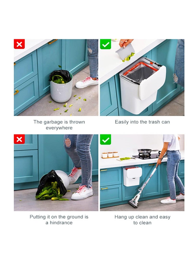 Generic Kitchen Hanging Trash Can with Lid for CounterTop or Under Sink Compost Bin with Inner Bucket Wall Mounted Garbage Can for Cupboard Bathroom Bedroom Office Camping  - Image 3