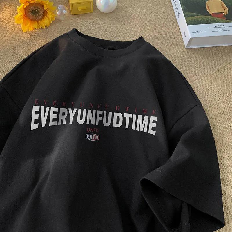 2024 Cotton Men'S Short Sleeve T-Shirt New Simple Letter Print Hong Kong Style Loose Korean Style Couple Half Sleeve T-Shirt - Image 2