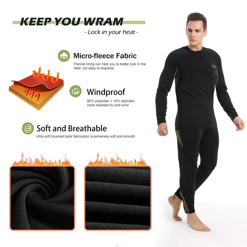 Yunoble Menâ€™s Thermal Underwear Set, Cold Weather Fleece Lined Sport Long Johns Base Layer Quick Drying Thermo for Hunting Skiing-XXL - Image 2