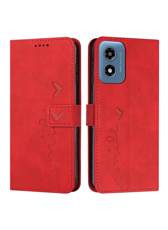 S-TOP Case For Motorola Moto G04/G24 Skin Feel Heart Embossed Leather Phone Case with Long Lanyard - Image 1