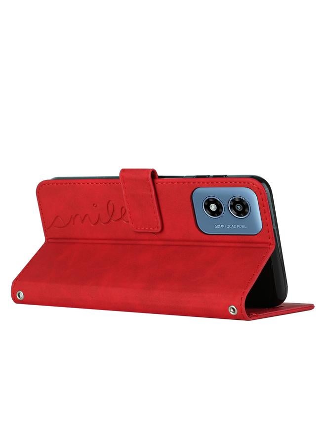 S-TOP Case For Motorola Moto G04/G24 Skin Feel Heart Embossed Leather Phone Case with Long Lanyard - Image 4