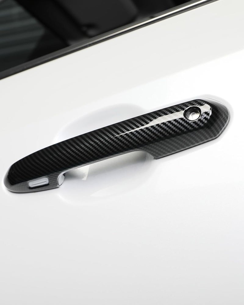 YAKANEY لطراز تويوتا RAV4 للأعوام 2019-2024: غطاء لمقابض الأبواب، ولطراز تويوتا Highlander للأعوام 2020-2024: غطاء تزييني رياضي لمقابض الأبواب مصنوع من ألياف الكربون، مزود بفتحة للمفتاح الذكي – اللون: الكربون - Image 5