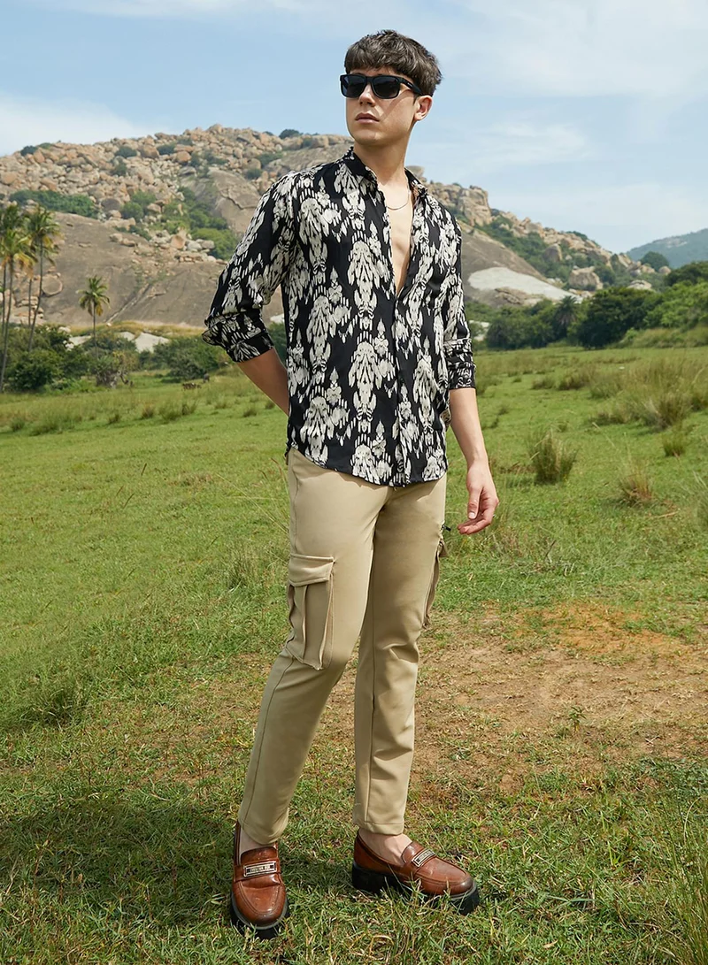 Campus Sutra Men's Onyx Black Indie Imprint Shirt