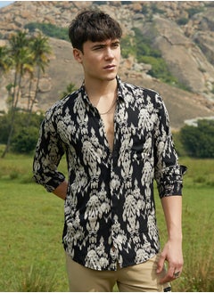 Campus Sutra Men's Onyx Black Indie Imprint Shirt  - Image 2