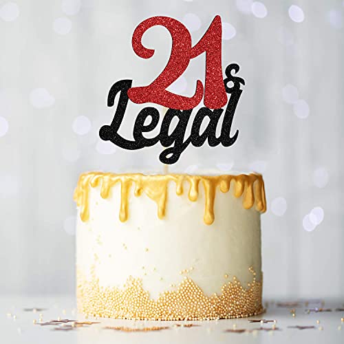 Festiko®Glitter 21 & Legal Glitter Cake Topper - Happy 21st Birthday Cake Decor - Cheers to 21 Years Old Party Decoration Supplies - Image 4