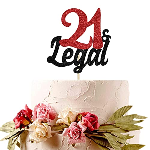Festiko®Glitter 21 & Legal Glitter Cake Topper - Happy 21st Birthday Cake Decor - Cheers to 21 Years Old Party Decoration Supplies - Image 3