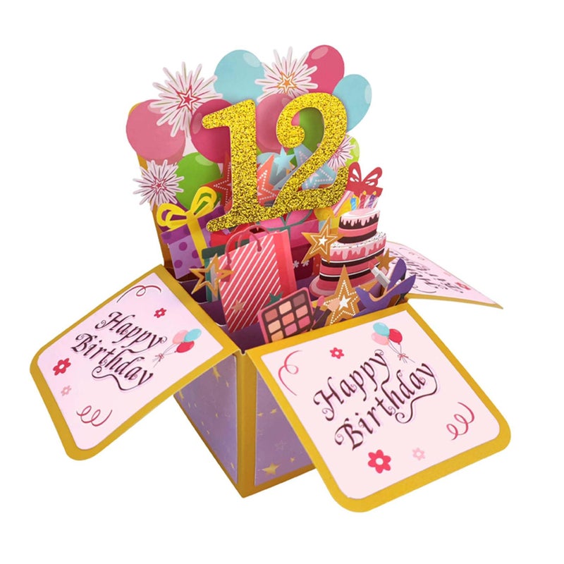 Asmallgf Sweet 12th Birthday Pop Up Birthday Card for Girl Boy, Great 12 Years Old Birthday Gift for Daughter Niece, Happy Twelve Bday Popup Card for Sister Brother, Unique 12 Birthday Gift Idea for - Image 1