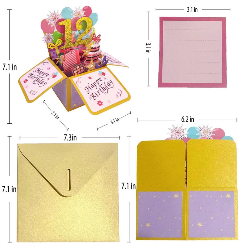Asmallgf Sweet 12th Birthday Pop Up Birthday Card for Girl Boy, Great 12 Years Old Birthday Gift for Daughter Niece, Happy Twelve Bday Popup Card for Sister Brother, Unique 12 Birthday Gift Idea for - Image 2