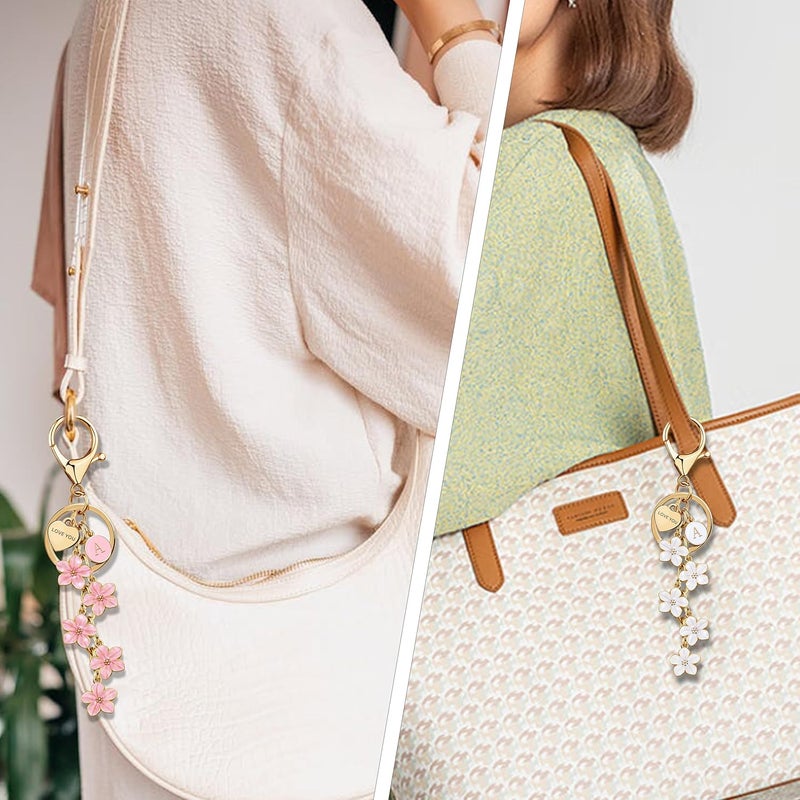 Suweibuke Cute Initial Letter Keychain with Love You Heart, Enamel Flower Charm for Key Handbag Backpack - Women Girls Gifts - Image 5
