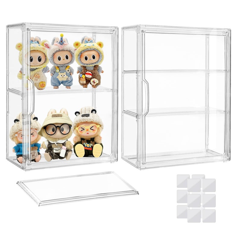 Attelite Acrylic Display Cases for Collectibles 2 Pack 3 Layer Clear Display Case with Magnetic Door WallMounted Desktop Clear Showcase with 2 Adjustable Divider Storage Box for Action Figure - Image 2