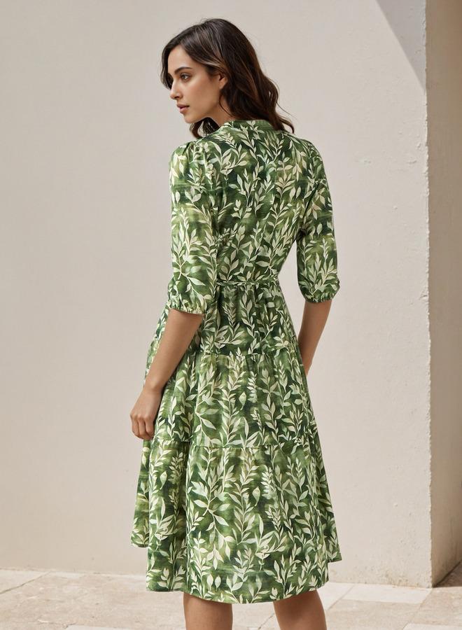 سبلاش فيڤ فستان نسائي متوسط الطول مطبوع بتفاصيل ثنيات من الفيسكوز - Image 3