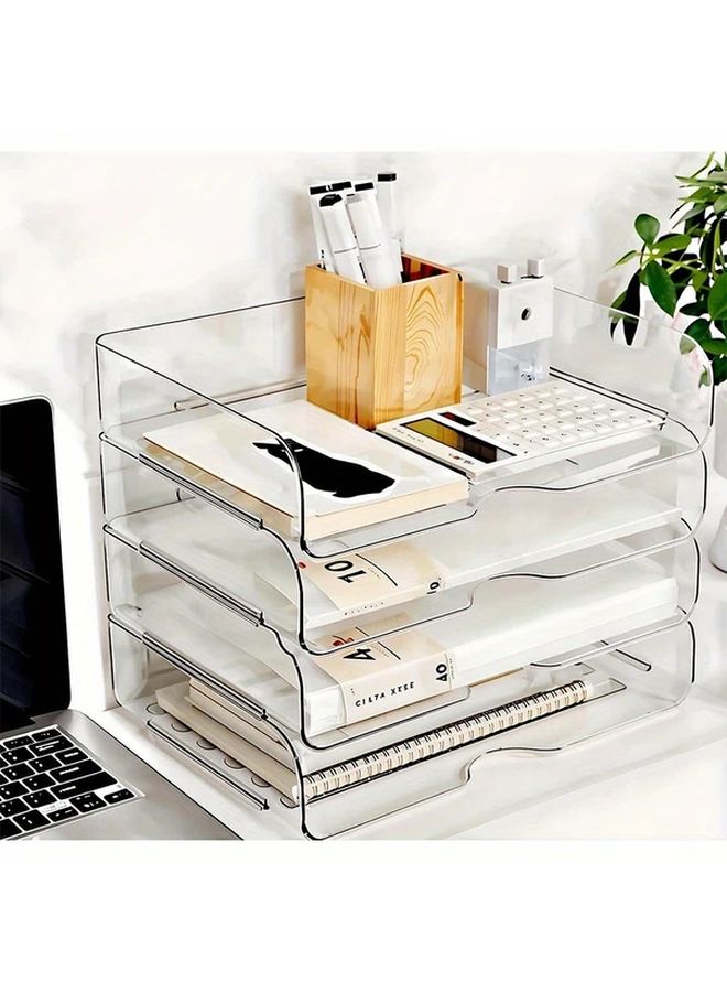 4 قطع منصات تخزين ورق A4 الأكريليكية البيضاء القابلة للتكديس لتنظيم المستندات والمجلدات على المكتب - Image 5