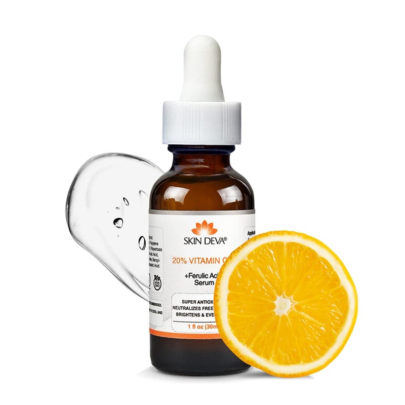 SKIN DEVA 20 Vitamin C Serum for Face with Vitamin E Plus Ferulic Acid Skincare Water Based 1 fl oz 30 ML Rejuvenates Skin to Fresh Neutralizes Free Radicals to Brighten Even Vitamin Serum