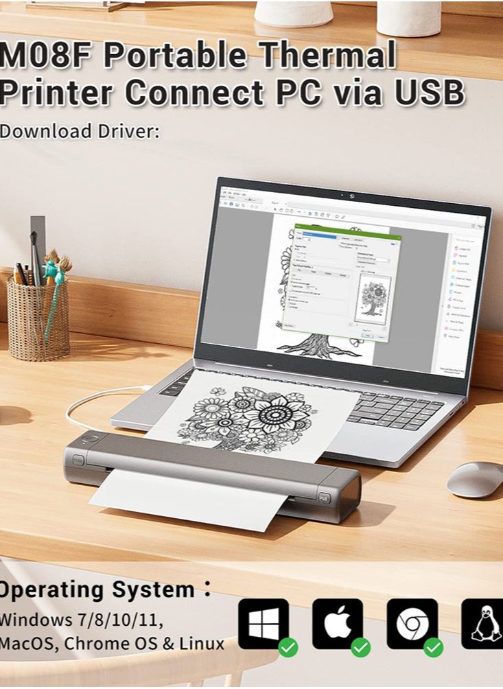 phomemo - Portable Thermal Printer Wireless Travel M08F Letter Bluetooth Mobile Inkless Printer Compatible with Android, iOS Phone and Laptop,  Support 8.26" X 11.69" A4 Paper - Image 1