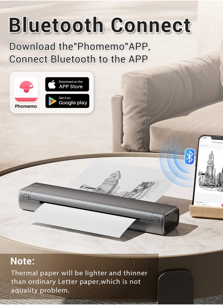 phomemo - Portable Thermal Printer Wireless Travel M08F Letter Bluetooth Mobile Inkless Printer Compatible with Android, iOS Phone and Laptop,  Support 8.26" X 11.69" A4 Paper - Image 1