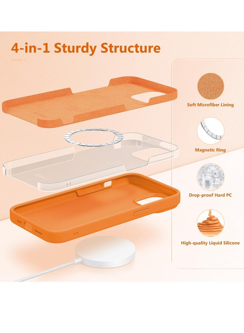 MUNTAQI 5-in-1 iPhone 15 Case – MagSafe-Compatible, Slim Orange Silicone with 2x Screen Protectors and Camera Lens Protectors (6.1") - Image 3