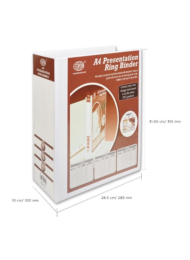 FIS Presentation Binder, A4 Size(210x297mm), 2[D]Ring Type, 65mm Ring Size, 3.75" Inches Spine with Clear PVC Pocket For Easy Insert Your Label Design, Packet of 2 Pieces, White Color-FSBD265DPB/2  - Image 5
