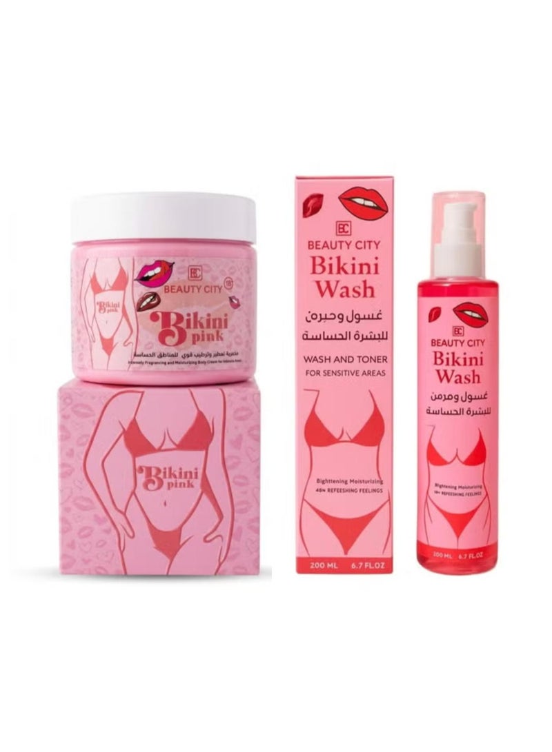 Complete set: Pink Bikini Body Spray 360ml + Bikini Wash 200ml