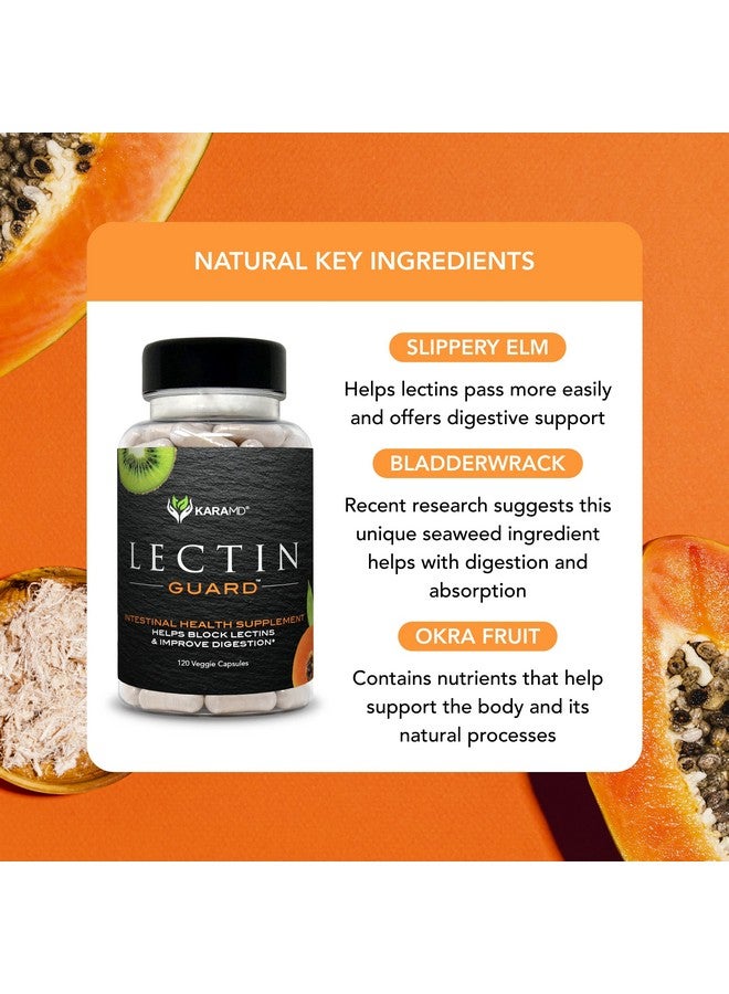 karamd Lectin Guard Gut Health & Digestion Supplement With Slippery Elm Bladderwrack Sodium Alginate Okra Kiwi & Papaya Supports Colon Health Vegetable Capsules 30 Servings (120 Capsules) - Image 5