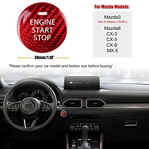 ANFOKAS Compatible with Mazda 3 6 CX-3 CX-5 CX-9 MX-5 Miata Accessories Real Carbon Fiber Sporty Car Keyless Engine Start Stop Push Button Cover Trim Sticker -Red - Image 3
